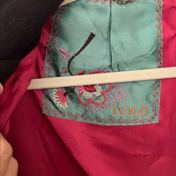 IVKO Black Wool Embroidered Hooded Coat.  Size 40. - Picture 10 of 15